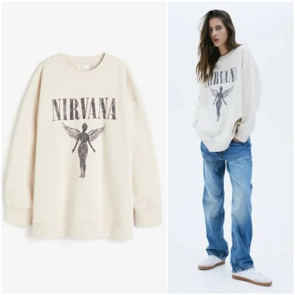 Cream Nirvana Oversized Sweatshirt (XS) - Picture 1 of 6